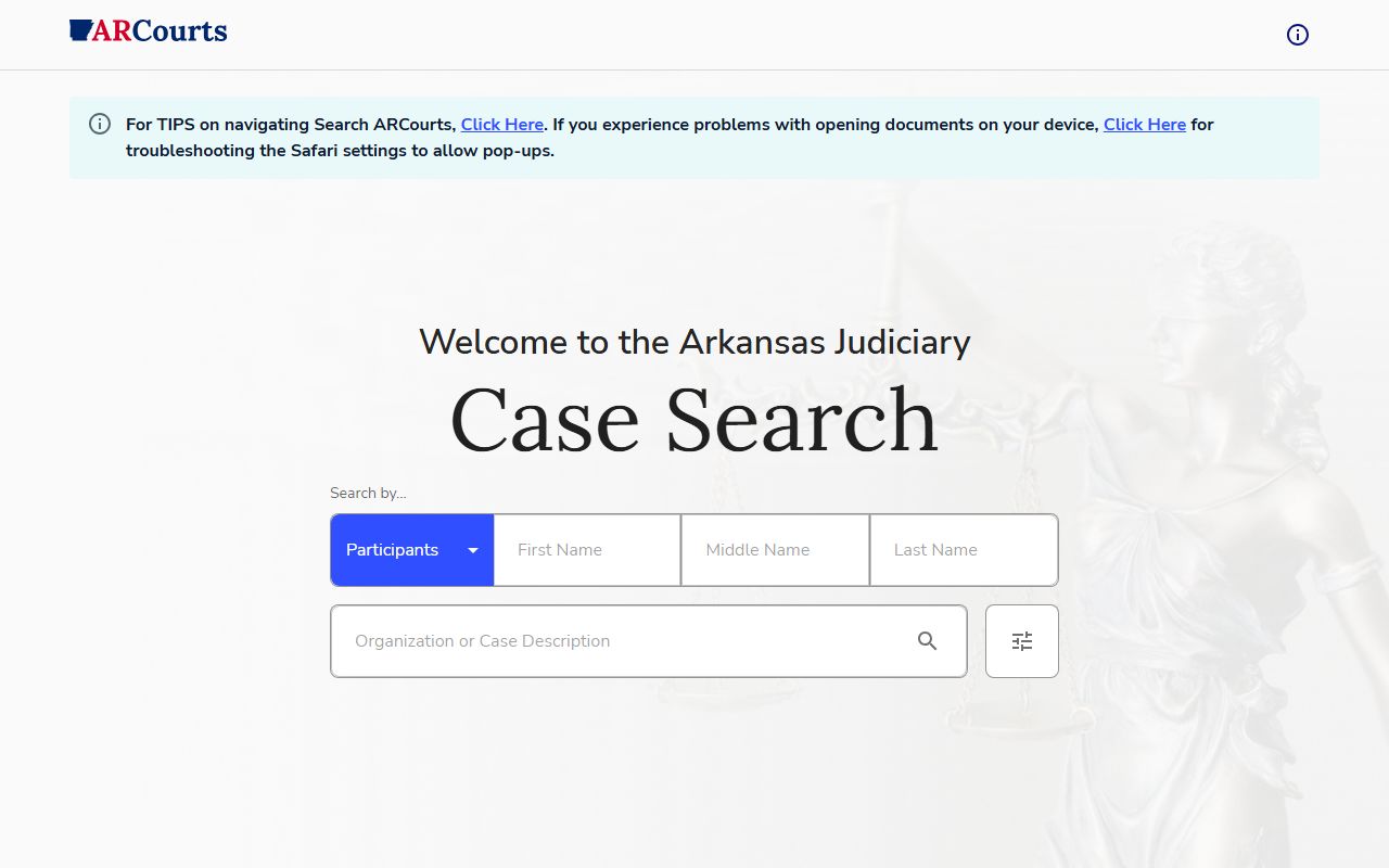 Arkansas Courts case information portal for searching probate records