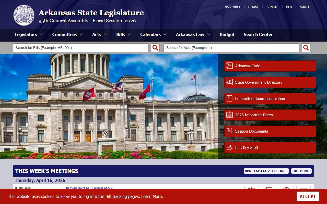 Arkansas General Assembly website showing vital records statutes
