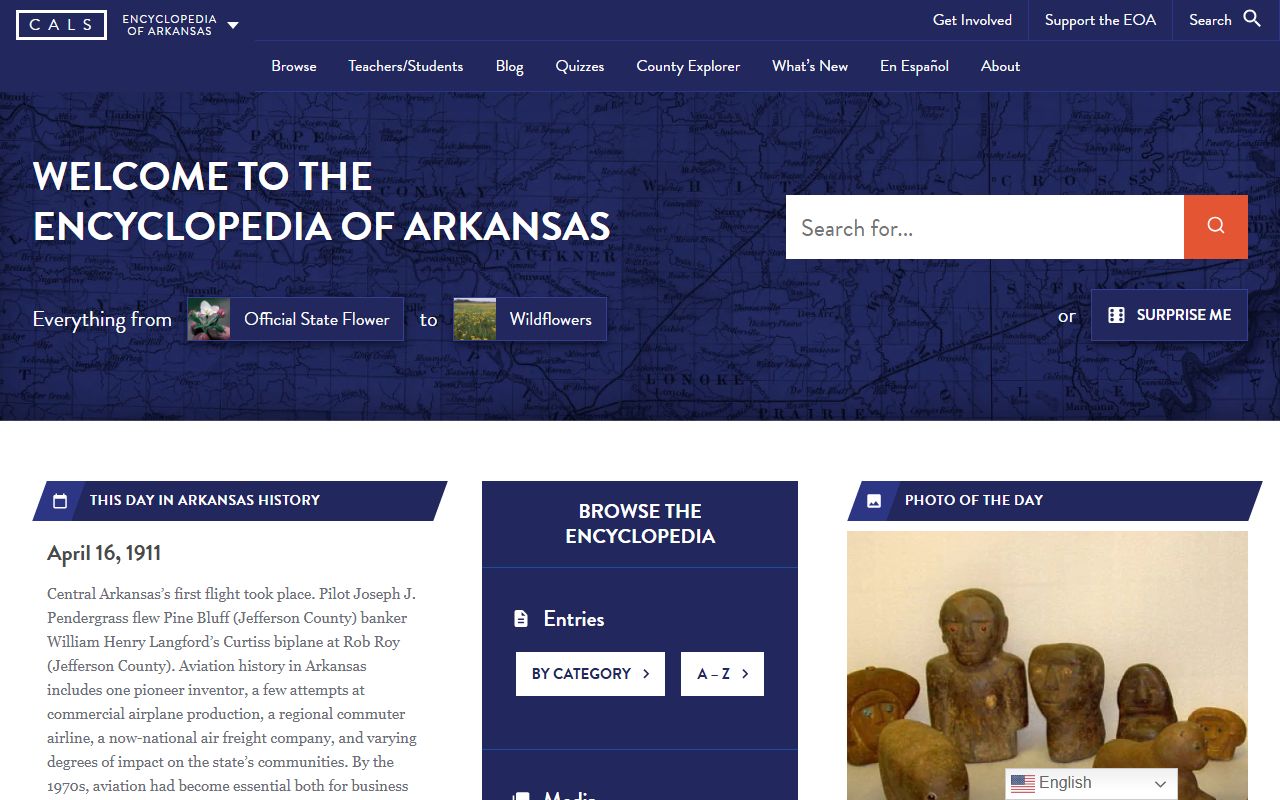 Encyclopedia of Arkansas website providing county histories and biographical records