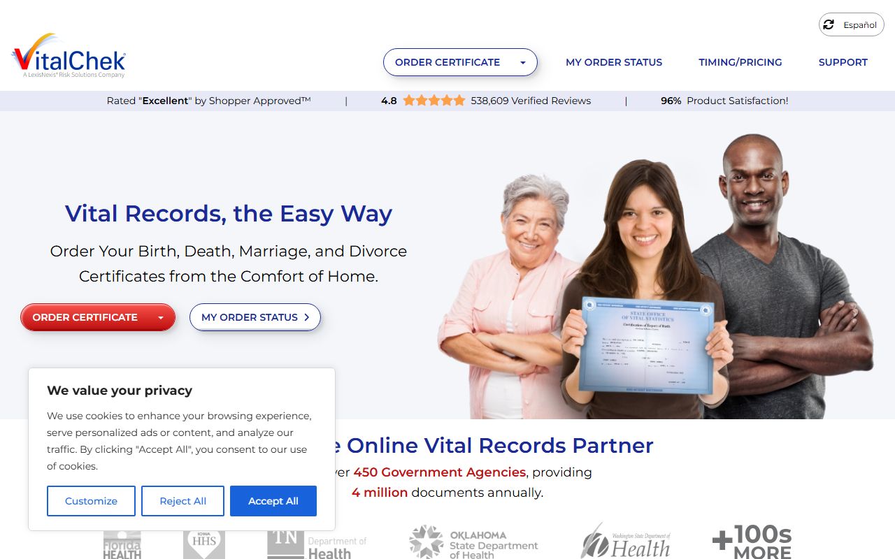 VitalChek online ordering portal for Arkansas death certificates