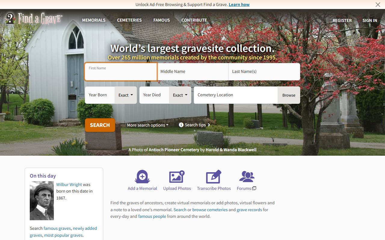 Find a Grave cemetery database showing Arkansas county cemetery records